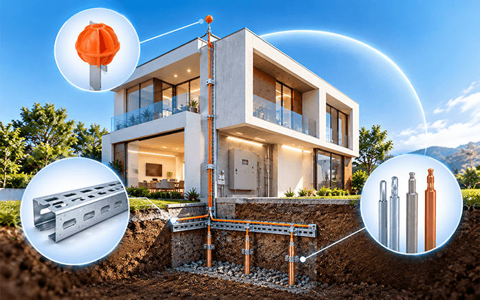 Earthing and lightning protection on a building